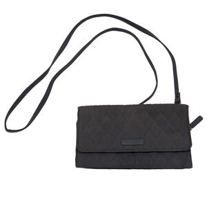 Vera Bradley Gray Quilted Microfiber All in One Travel Crossbody Wallet Bag Zip‎